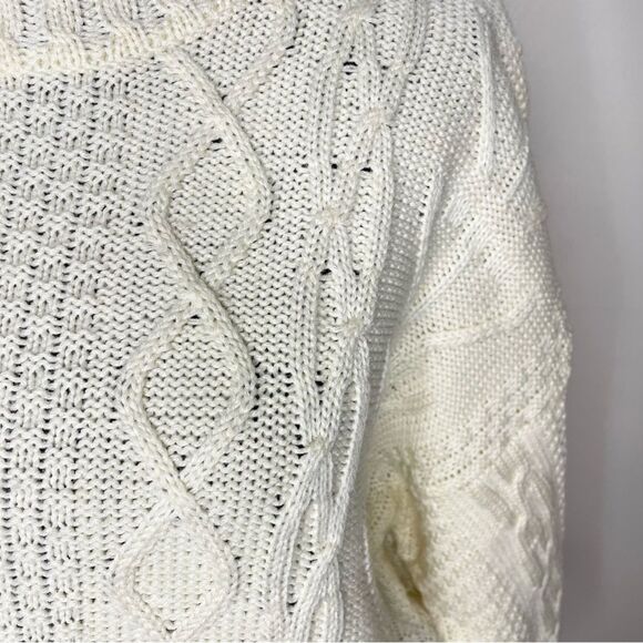 Vintage Sweater Cable Knit Fisherman Mock Neck Chunky Baggy Cream Size Large - Picture 5 of 9